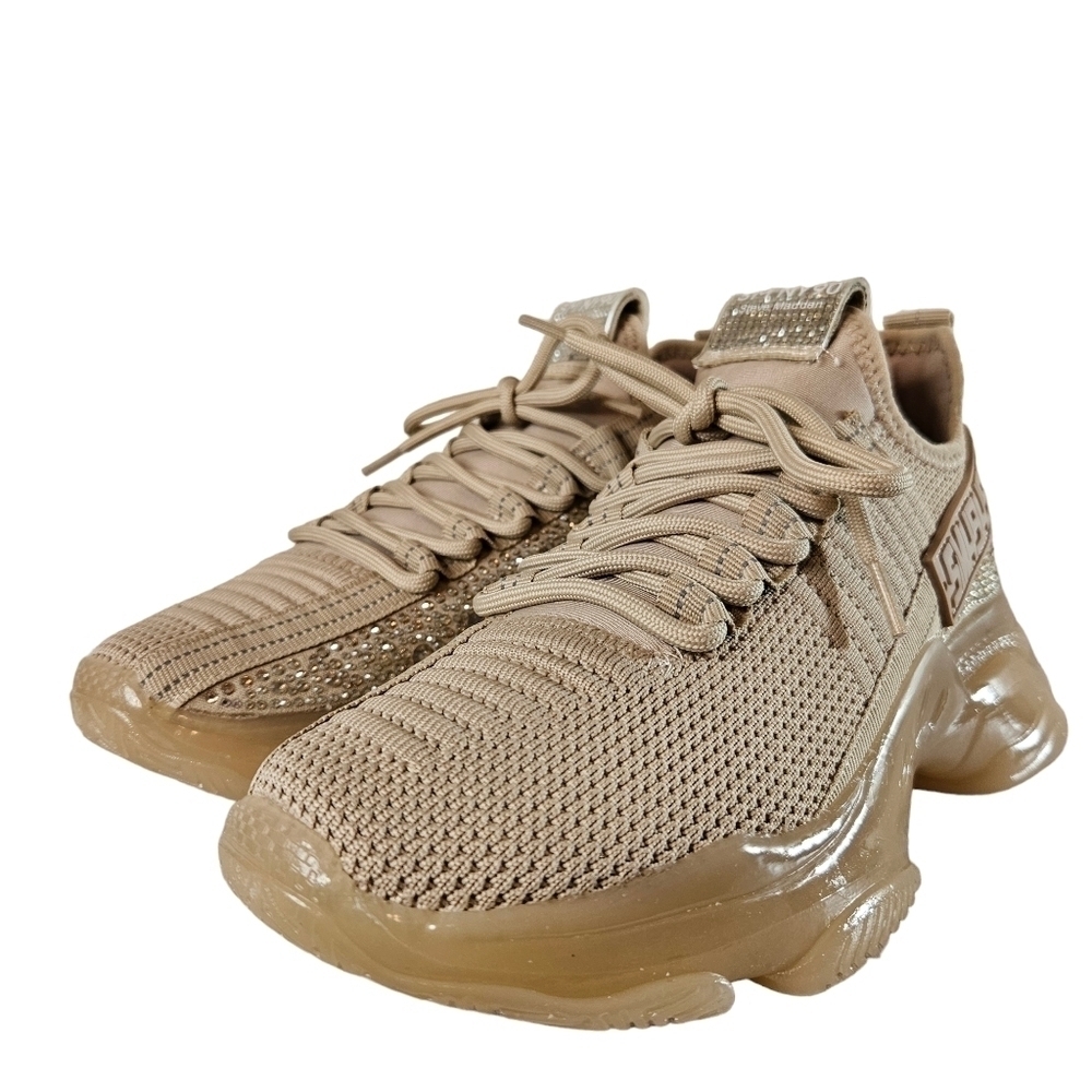 Steve Madden Maxima Rose Gold Lace Up Rhinestone Fashion Sneakers Sz 7.5 - Picture 4 of 14